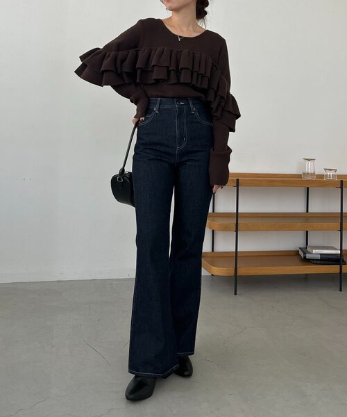 CAPRICIEUX LE'MAGE（カプリシューレマージュ）の「【2WAY】ベアフリルニット（ニット/セーター・レディース・ブラウン/オフホワイト/ブラック・FREE）」の21枚目の写真