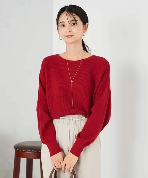 セール】【洗える】切替ボートネックチュニックニット（ニット