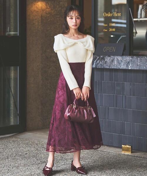 SWINGLE（スウィングル）の「チュール刺繍スカート（スカート・レディース・ベージュ系その他2/レッド系その他・MEDIUM/SMALL）」の2枚目の写真