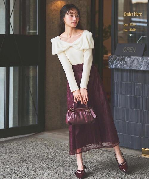 SWINGLE（スウィングル）の「チュール刺繍スカート（スカート・レディース・ベージュ系その他2/レッド系その他・MEDIUM/SMALL）」の5枚目の写真