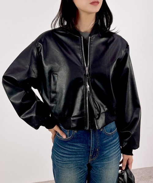 セール】【高級感あふれるツヤ感素材♪】ショート丈MA-1ジャケット（MA