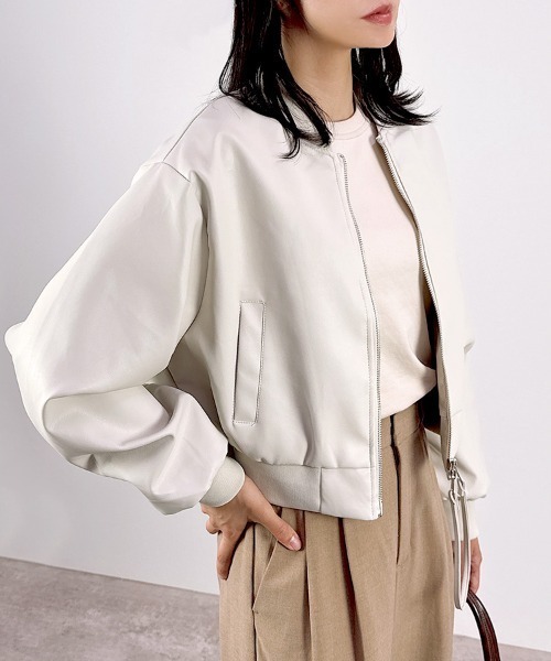 セール】【高級感あふれるツヤ感素材♪】ショート丈MA-1ジャケット（MA