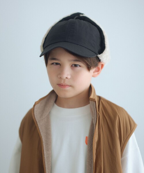 halo commodity（ハロ　コモディティー）の「【別注】＜halo commodity＞耳あて付き キャップ / キッズ（キャップ・キッズ・ブラック/ダークブラウン・FREE(53-55cm)）」の2枚目の写真