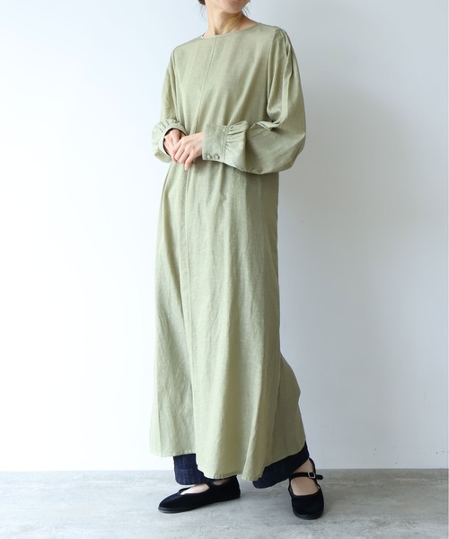 yuni(ユニ )の「Cu/recycled cotton botanical dye タックワンピース(ワンピース・レディース・グリーン・FREE)」の3枚目の写真