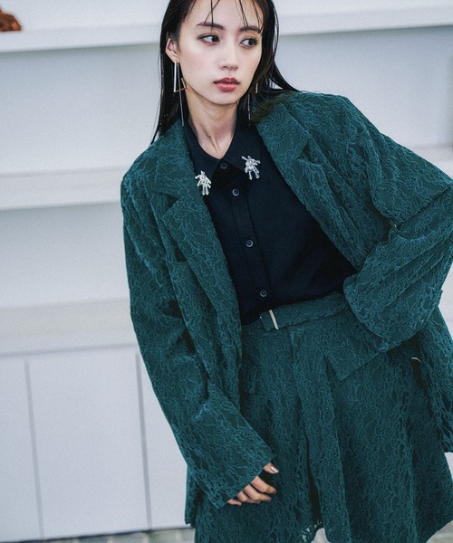 HARE（ハレ）の「モールレースミドルジャケット(HARE)（テーラードジャケット・レディース・ブラック/ブルーグリーン・FREE）」の2枚目の写真