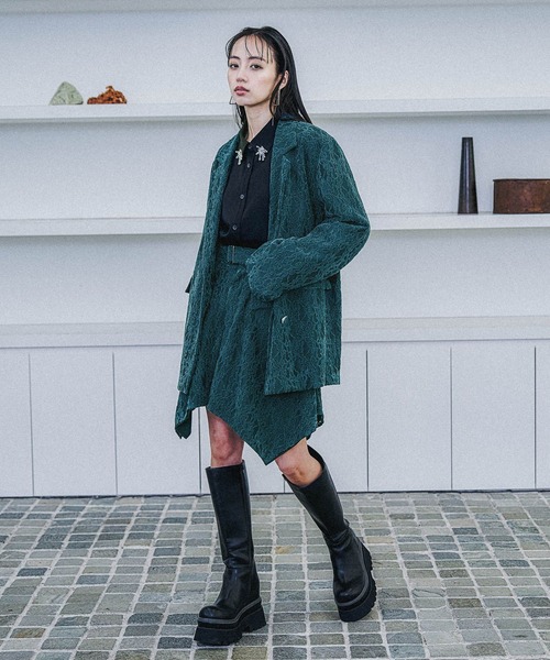 HARE（ハレ）の「モールレースミドルジャケット(HARE)（テーラードジャケット・レディース・ブラック/ブルーグリーン・FREE）」の7枚目の写真