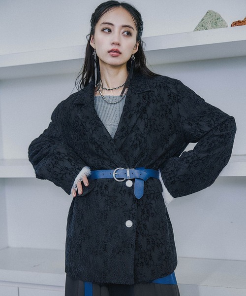 HARE（ハレ）の「モールレースミドルジャケット(HARE)（テーラードジャケット・レディース・ブラック/ブルーグリーン・FREE）」の10枚目の写真