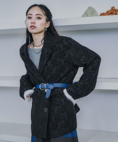 HARE（ハレ）の「モールレースミドルジャケット(HARE)（テーラードジャケット・レディース・ブラック/ブルーグリーン・FREE）」の11枚目の写真