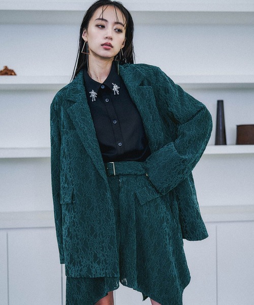 HARE（ハレ）の「モールレースミドルジャケット(HARE)（テーラードジャケット・レディース・ブラック/ブルーグリーン・FREE）」の21枚目の写真