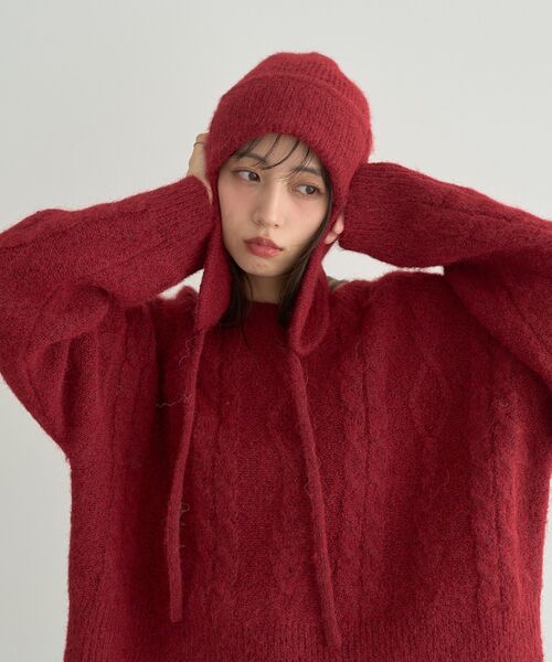 earth music&ecology（アースミュージックアンドエコロジー）の「モヘヤタッチイヤーフラップビーニー（ニットキャップ/ビーニー・レディース・レッド/杢グレー/アイボリー・FREE）」の22枚目の写真