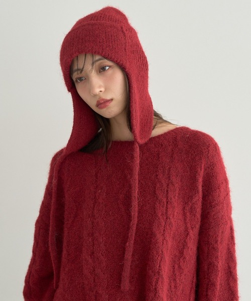 earth music&ecology（アースミュージックアンドエコロジー）の「モヘヤタッチイヤーフラップビーニー（ニットキャップ/ビーニー・レディース・レッド/杢グレー/アイボリー・FREE）」の3枚目の写真