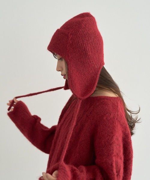 earth music&ecology（アースミュージックアンドエコロジー）の「モヘヤタッチイヤーフラップビーニー（ニットキャップ/ビーニー・レディース・レッド/杢グレー/アイボリー・FREE）」の10枚目の写真
