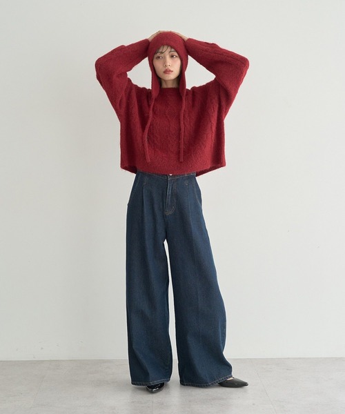 earth music&ecology（アースミュージックアンドエコロジー）の「モヘヤタッチイヤーフラップビーニー（ニットキャップ/ビーニー・レディース・レッド/杢グレー/アイボリー・FREE）」の11枚目の写真