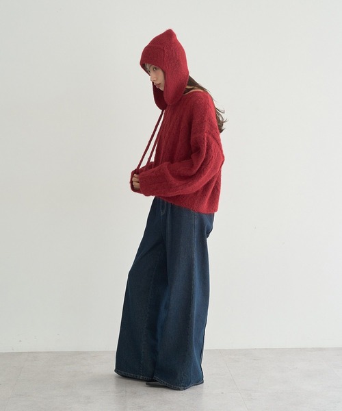 earth music&ecology（アースミュージックアンドエコロジー）の「モヘヤタッチイヤーフラップビーニー（ニットキャップ/ビーニー・レディース・レッド/杢グレー/アイボリー・FREE）」の12枚目の写真