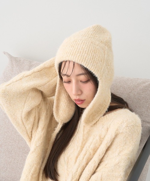 earth music&ecology（アースミュージックアンドエコロジー）の「モヘヤタッチイヤーフラップビーニー（ニットキャップ/ビーニー・レディース・レッド/杢グレー/アイボリー・FREE）」の6枚目の写真