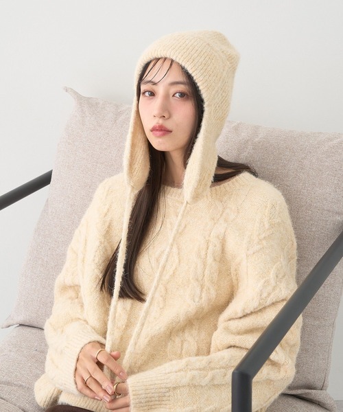 earth music&ecology（アースミュージックアンドエコロジー）の「モヘヤタッチイヤーフラップビーニー（ニットキャップ/ビーニー・レディース・レッド/杢グレー/アイボリー・FREE）」の4枚目の写真