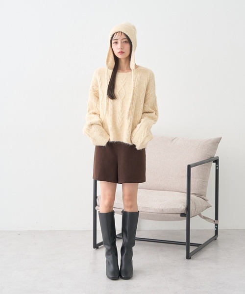 earth music&ecology（アースミュージックアンドエコロジー）の「モヘヤタッチイヤーフラップビーニー（ニットキャップ/ビーニー・レディース・レッド/杢グレー/アイボリー・FREE）」の7枚目の写真