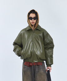 STANDARDERROR（スタンダードエラー）の「87-STAN102 ユーティリティカラー バルーンレザーショートパディング カーキ（ダウンジャケット/コート）」