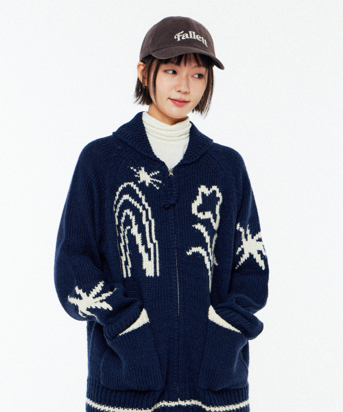 ドローイングガーデン コウイチャン ニットジップアップ ネイビー