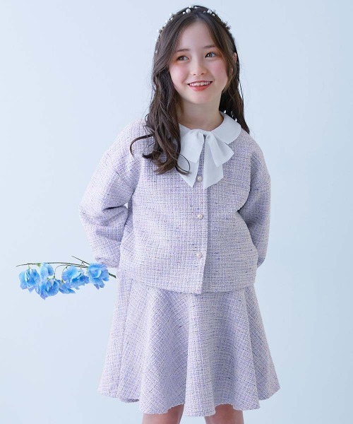 セール】フォーマル ガールズノーカラー ツイードセットアップ（スーツ