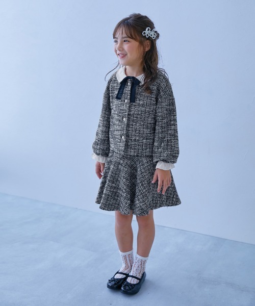 セール】フォーマル ガールズノーカラー ツイードセットアップ（スーツ