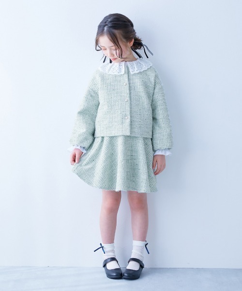 セール】フォーマル ガールズノーカラー ツイードセットアップ（スーツ