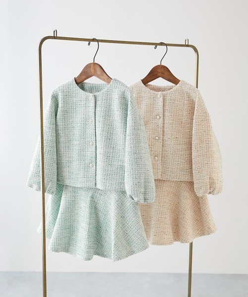 セール】フォーマル ガールズノーカラー ツイードセットアップ（スーツ