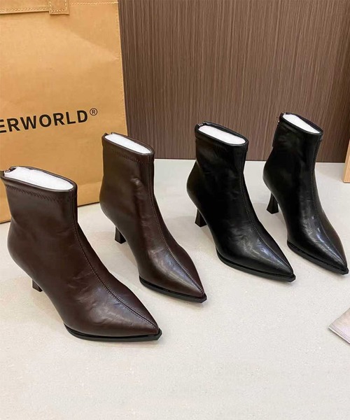 LOWO(ロワ)の「ショートブーツ ヒール レディース ブラウン ブーティ 歩きやすい ポインテッドトゥ ジップアップ(ブーツ・レディース・ブラック/ブラウン・40/38/39/36/37)」の4枚目の写真