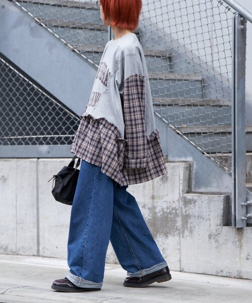 etsinta（エシンタ）の「【etsinta/エシンタ】リメイクチェックフリルtee（Tシャツ/カットソー・レディース・チャコールグレー/ブラウン・ONE SIZE）」の10枚目の写真