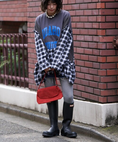 etsinta（エシンタ）の「【etsinta/エシンタ】リメイクチェックフリルtee（Tシャツ/カットソー・レディース・チャコールグレー/ブラウン・ONE SIZE）」の18枚目の写真