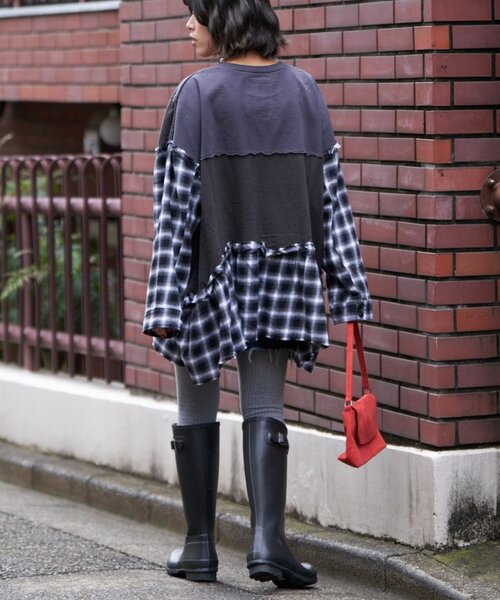 etsinta（エシンタ）の「【etsinta/エシンタ】リメイクチェックフリルtee（Tシャツ/カットソー・レディース・チャコールグレー/ブラウン・ONE SIZE）」の21枚目の写真