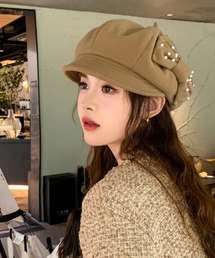 c.u.l（シーユーエル）の「リボン パール モノトーン ボリューム キャスケット cula1359（キャスケット）」