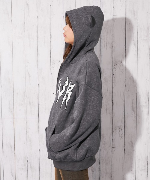 セール】《ねこみみフード×ロゴインパクト》レディース 裏起毛 ジップ