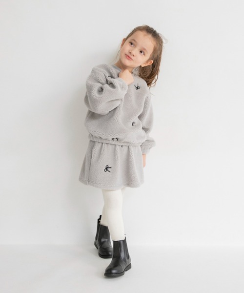 BRANSHES（ブランシェス）の「【セットアップ対応】リボン総柄刺繍×ボアスカート（スカート・キッズ・グレー/アイボリー・80/100/90/150/110/120/130/140）」の9枚目の写真