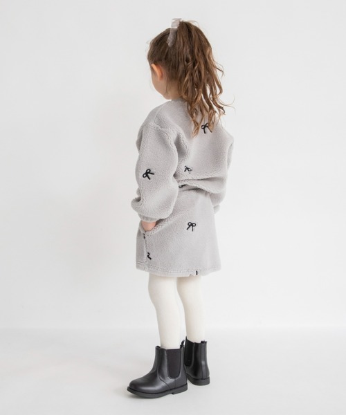 BRANSHES（ブランシェス）の「【セットアップ対応】リボン総柄刺繍×ボアスカート（スカート・キッズ・グレー/アイボリー・80/100/90/150/110/120/130/140）」の10枚目の写真