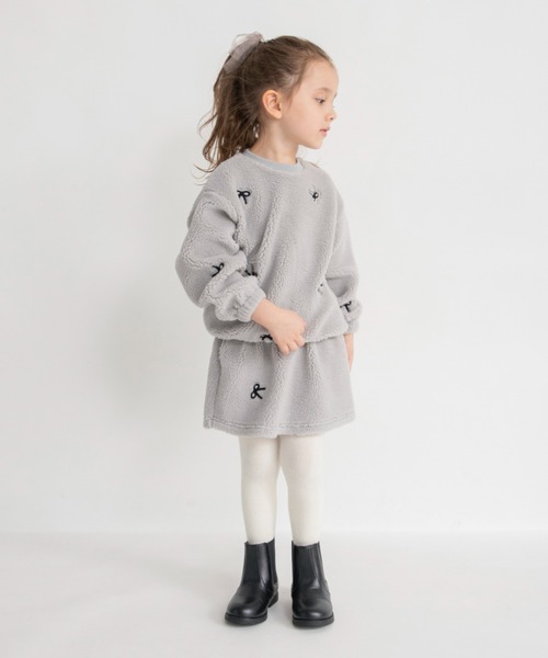 BRANSHES（ブランシェス）の「【セットアップ対応】リボン総柄刺繍×ボアスカート（スカート・キッズ・グレー/アイボリー・80/100/90/150/110/120/130/140）」の8枚目の写真