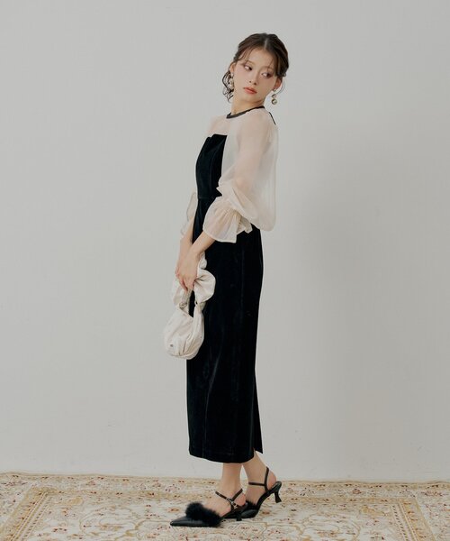 WEB限定/SALON by Chico】配色シースルータイトロングドレス