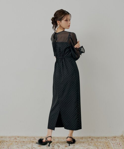 WEB限定/SALON by Chico】配色シースルータイトロングドレス