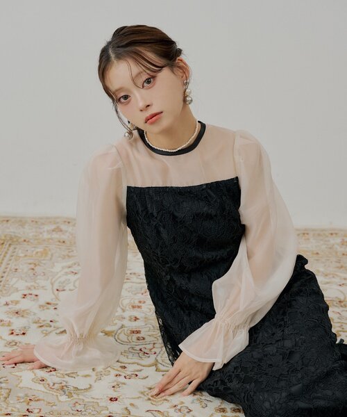 WEB限定/SALON by Chico】配色シースルータイトロングドレス