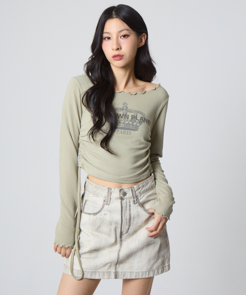 UNKNOWN PLANET(アンノウンプラネット)の「インターロックシャーリングネックトップオリーブグリーン(Tシャツ/カットソー・レディース・その他・FREE)」の1枚目の写真