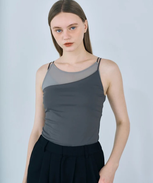 merrylatte(メリーラテ)の「layered sheer camisole(キャミソール・レディース・グレー/ブラック・FREE)」の14枚目の写真