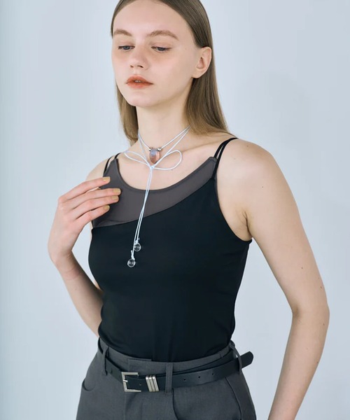 merrylatte(メリーラテ)の「layered sheer camisole(キャミソール・レディース・グレー/ブラック・FREE)」の10枚目の写真
