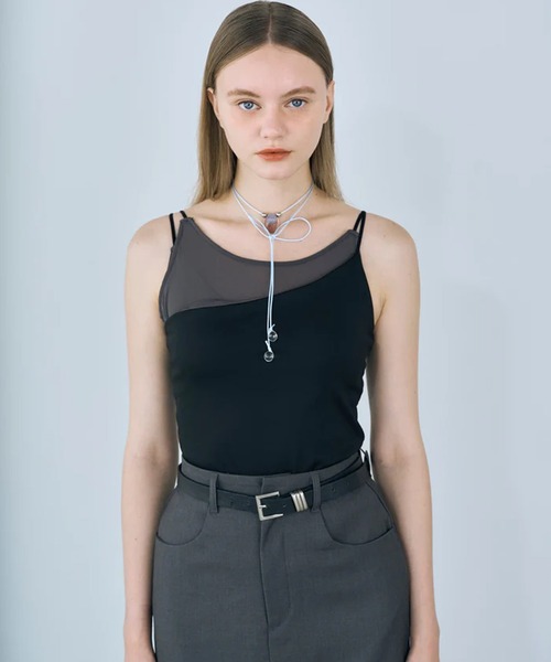 merrylatte(メリーラテ)の「layered sheer camisole(キャミソール・レディース・グレー/ブラック・FREE)」の9枚目の写真