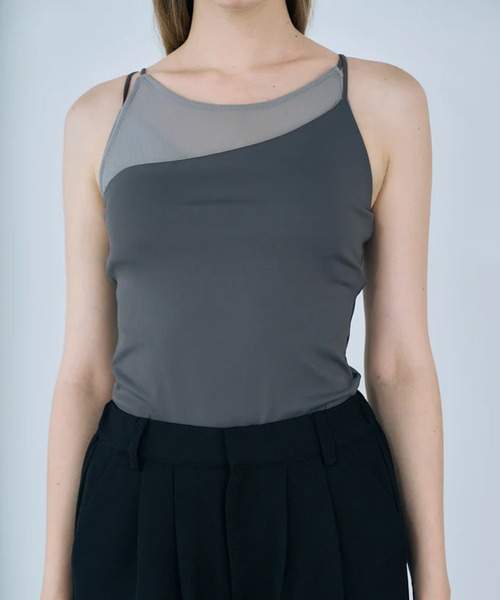 merrylatte(メリーラテ)の「layered sheer camisole(キャミソール・レディース・グレー/ブラック・FREE)」の5枚目の写真