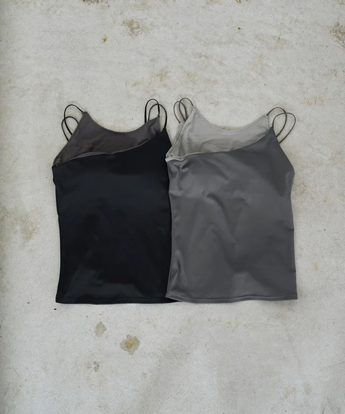 merrylatte(メリーラテ)の「layered sheer camisole(キャミソール・レディース・グレー/ブラック・FREE)」の4枚目の写真