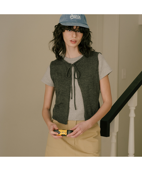 Two-way kid ribbon knit vest_Charcoal