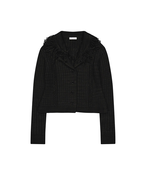 Tassel Collar Knit Cardigan / Black