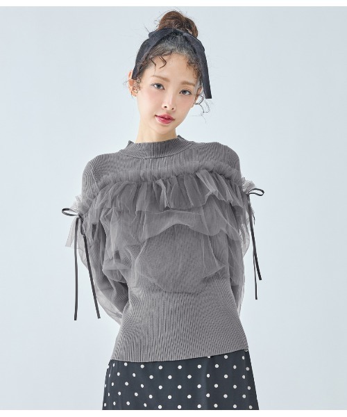 PEACH JOHN（ピーチジョン）の「チュールコンビニット（ニット/セーター・レディース・アイボリー/ブラック/チャコール・ONE SIZE）」の3枚目の写真