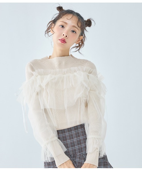 PEACH JOHN（ピーチジョン）の「チュールコンビニット（ニット/セーター・レディース・アイボリー/ブラック/チャコール・ONE SIZE）」の2枚目の写真