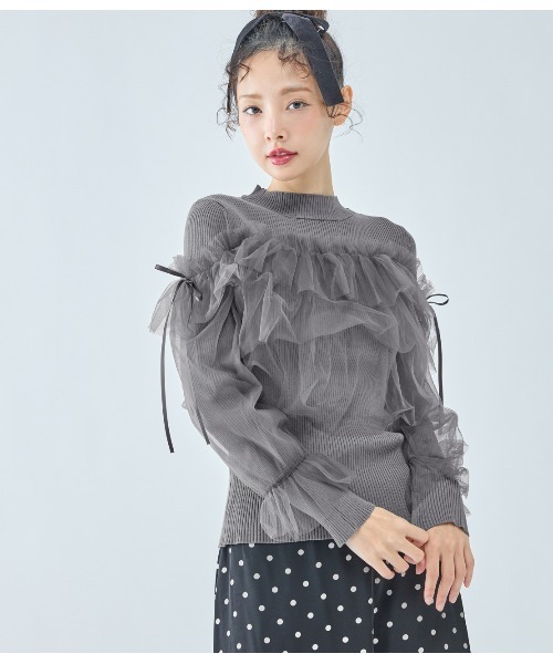 PEACH JOHN（ピーチジョン）の「チュールコンビニット（ニット/セーター・レディース・アイボリー/ブラック/チャコール・ONE SIZE）」の4枚目の写真